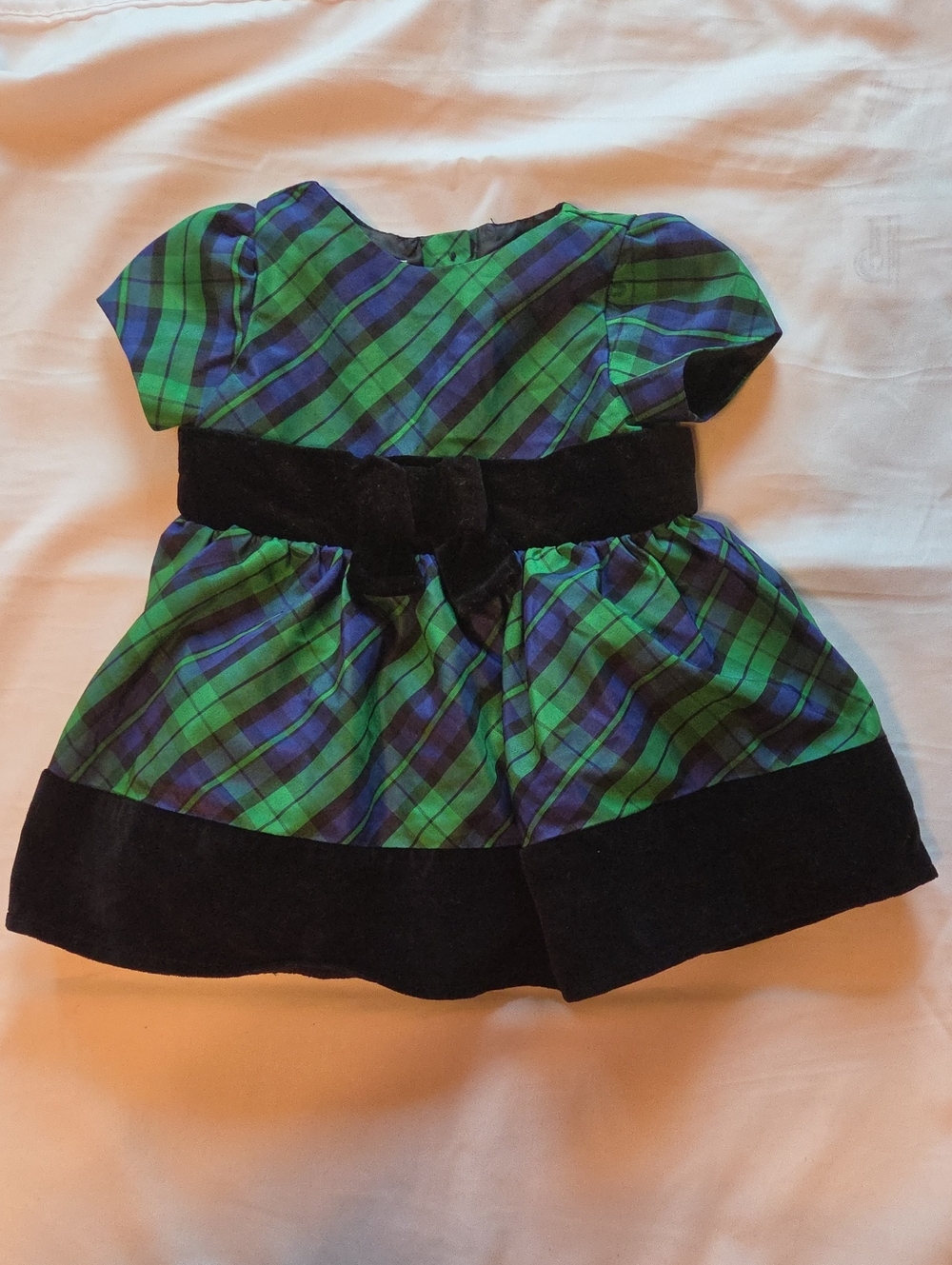 Holiday Editions Green and Blue Plaid Velvet-Trim Formal Dress